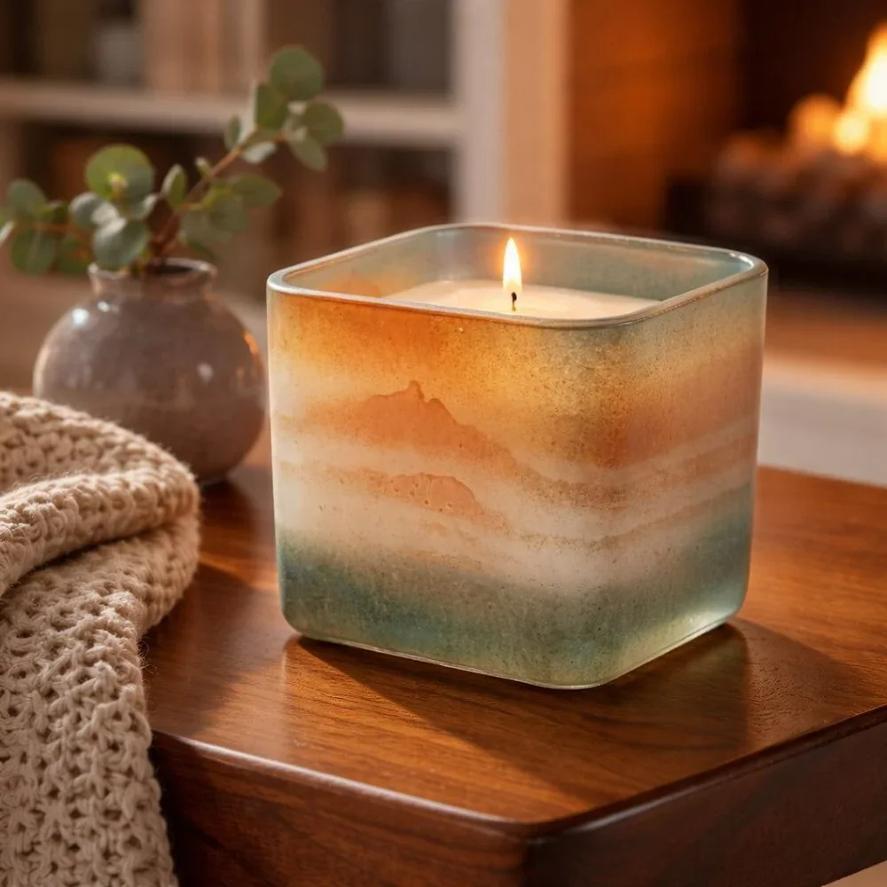 Southwestern‎ Colors Tangerine and Turquoise Glass Candle Jasmine Scent - New